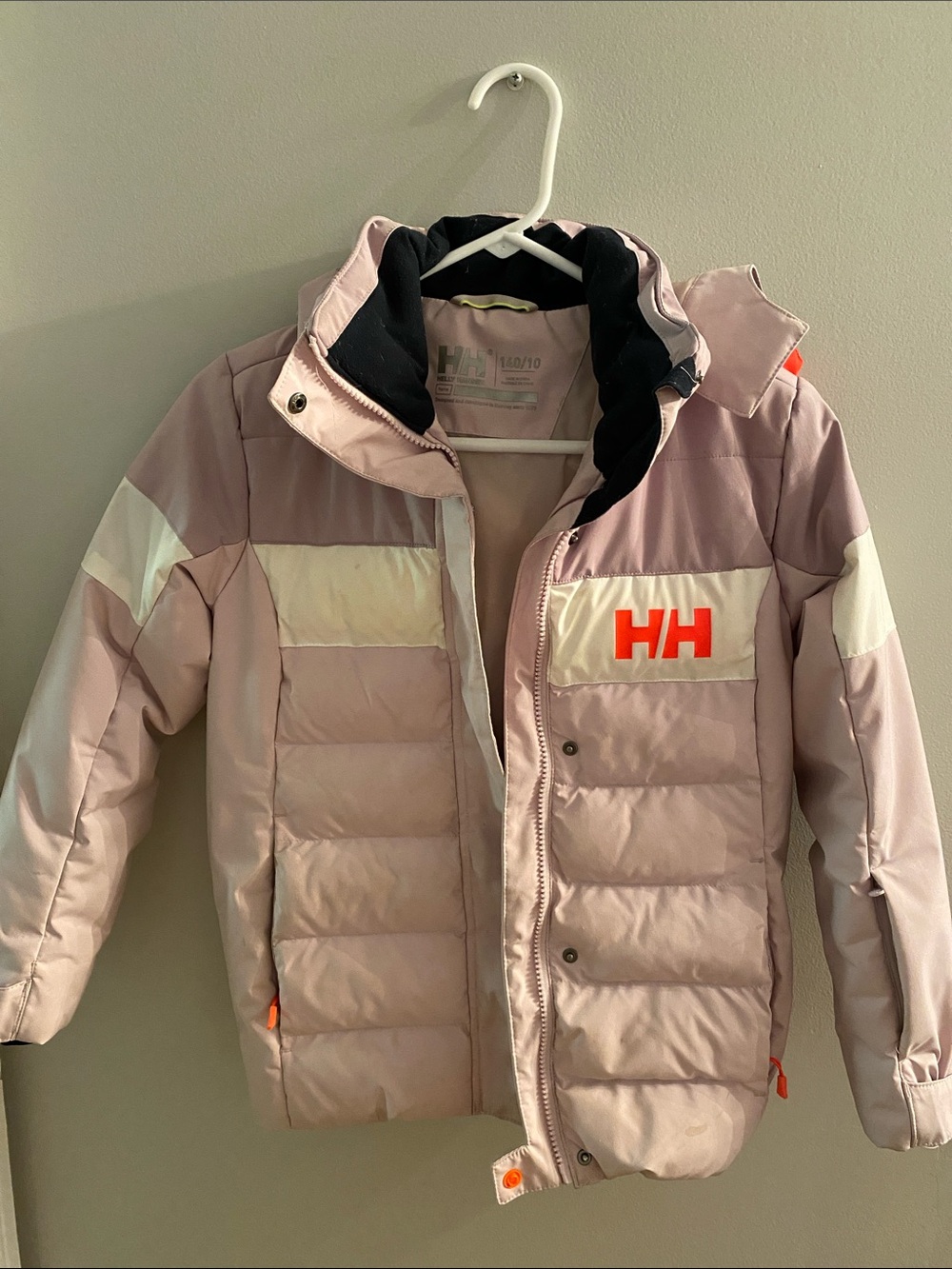 Helly Hansen Girls Light Pink ski Jacket with Orange HH Logo